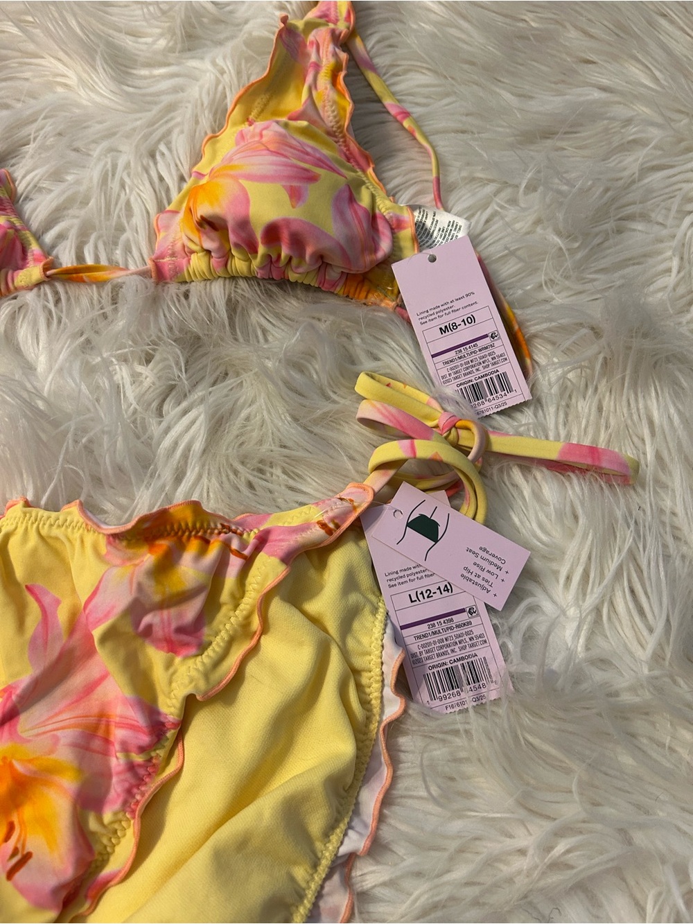 Yellow Pink Floral Ruffle Bikini Set - Picture 2 of 4